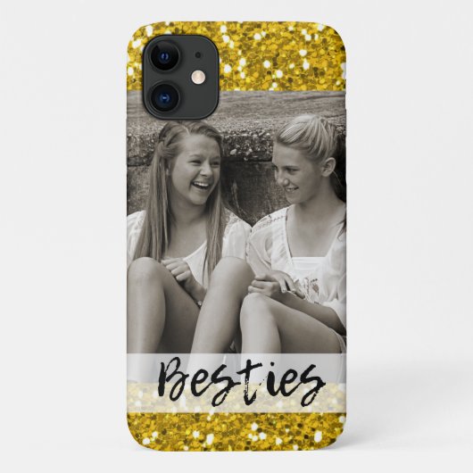 Beste vrienden Foto Gold Glitter Case-Mate iPhone Case (Achterkant)