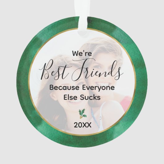 Beste vrienden Foto Green Gold Ornament (achterkant)