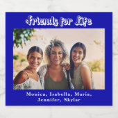 Beste vrienden foto koninklijk blauw wit namen par sparkling wijnetiket (Enkel label)