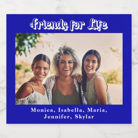 Beste vrienden foto koninklijk blauw wit namen par sparkling wijnetiket (Enkel label)