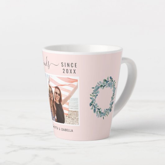 Beste vrienden foto namen eucalyptus groen roze latte mok (Rechterhoek)