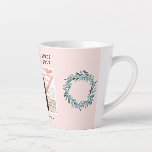 Beste vrienden foto namen eucalyptus groen roze latte mok (Rechts)