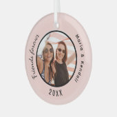 Beste vrienden foto namen roos gouden blush glas ornament (Voorkant links)