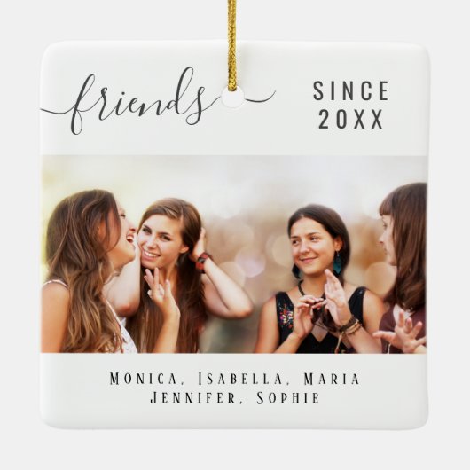Beste vrienden foto namen wit keepsake script keramisch ornament (Achterkant)