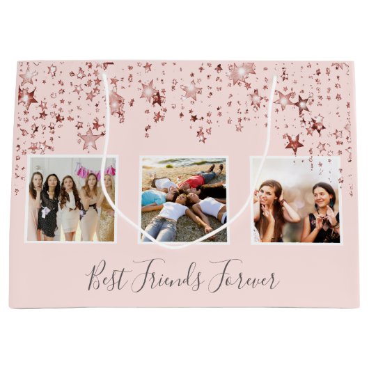 Beste vrienden foto roos gouden roze sterren verja groot cadeauzakje (Voorkant)