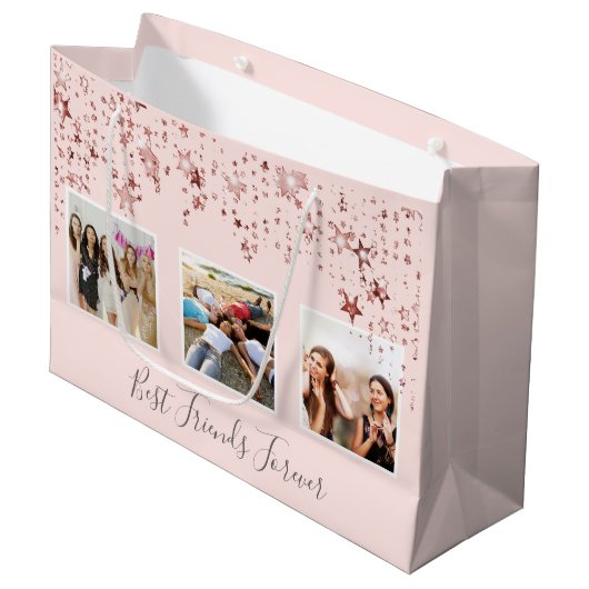 Beste vrienden foto roos gouden roze sterren verja groot cadeauzakje (Voorkant Gekanteld)