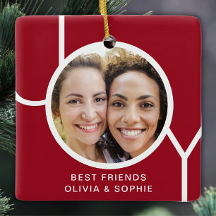 Beste Vrienden Foto Vrolijk Rood Kerstmis Keramisch Ornament
