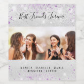 Beste vrienden foto zilver paarse glitter stof wijn etiket (Enkel label)
