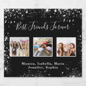 Beste vrienden foto zwart zilver glitter sparkling wijnetiket (Enkel label)