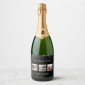 Beste vrienden foto zwart zilver glitter sparkling wijnetiket (Voorkant)