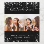 Beste vrienden foto zwart zilverglitsstof wijn etiket (Enkel label)