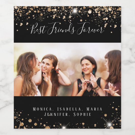 Beste vrienden foto zwarte goudstof wijn etiket (Enkel label)