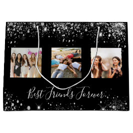 Beste vrienden foto zwarte zilveren glitter verjaa groot cadeauzakje