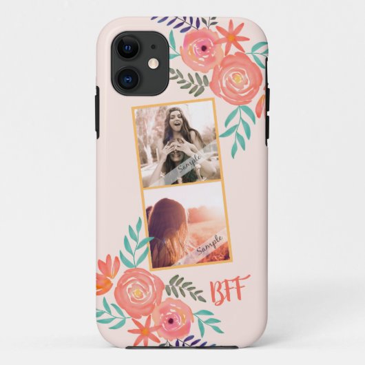 Beste Vrienden Fotocollage Roze Waterverf Bloemen Case-Mate iPhone Case (Achterkant)