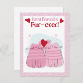 Beste Vrienden Fur-Ever Roze Kat Valentijns Kaart (Voorkant / Achterkant)
