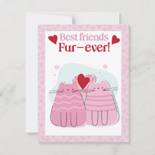 Beste Vrienden Fur-Ever Roze Kat Valentijns Kaart