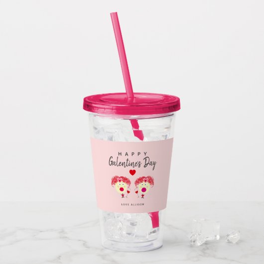 Beste vrienden Galentines Dag Blush Pink Hearts Na Acryl Drinkbeker (Voorkant ijs)