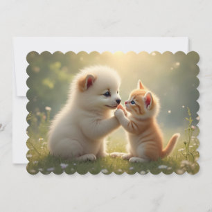 Beste vrienden, geef me vijf - leuke puppy en kat feestdagenkaart