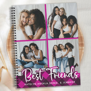 Beste vrienden Gepersonaliseerd Roze Geplakt Foto Notitieboek