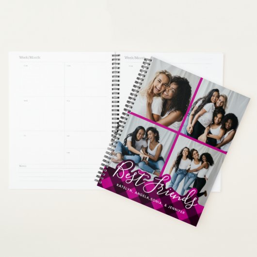 Beste vrienden Gepersonaliseerd Roze Geplakt Foto Planner (Display)