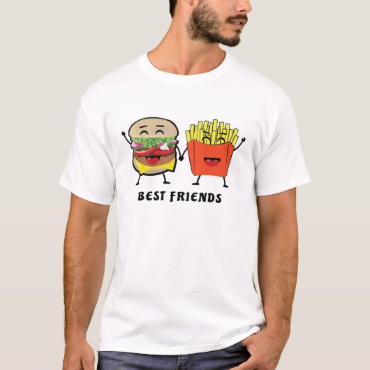 Beste Vrienden - Hamburger en Frieten - Grappig T-shirt (Voorkant)
