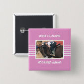 Beste vrienden houden foto's altijd wit en roze vierkante button 5,1 cm (Voorkant /achterkant)