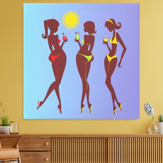 Beste vrienden in Bikini's Wrapped Canvas (Insitu (Woonkamer))