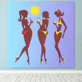 Beste vrienden in Bikini's Wrapped Canvas Afdruk (Insitu (Houten vloer))
