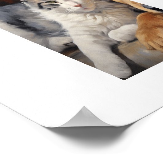Beste vrienden kat en hond poster (Hoek)
