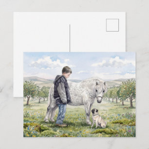 Beste vrienden-kind met pony en hond in een boomga briefkaart
