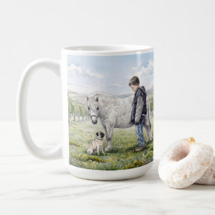 Beste vrienden-kind met pony en hond in een boomga koffiemok