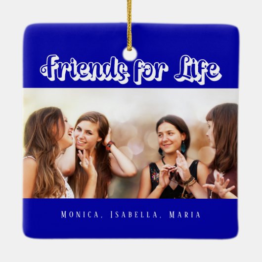 Beste vrienden koninklijk blauw wit foto namen keramisch ornament (Achterkant)