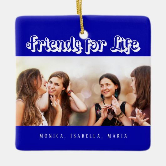 Beste vrienden koninklijk blauw wit foto namen keramisch ornament (Voorkant)
