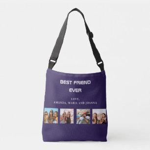 Beste vrienden marine blauwe foto collage namen crossbody tas