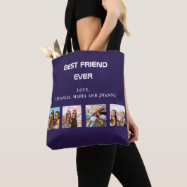 Beste vrienden marine blauwe foto collage namen tote bag