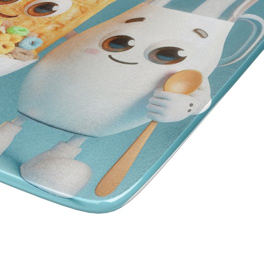 Beste vrienden - melk en granen 3d illustratie snijplank (Hoek)