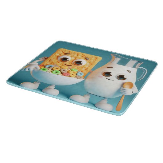 Beste vrienden - melk en granen 3d illustratie snijplank (Hoek)