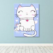Beste vrienden met kat en muis, grappige kat Kitte Canvas Afdruk (Insitu (Houten vloer))