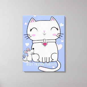Beste vrienden met kat en muis, grappige kat Kitte Canvas Afdruk