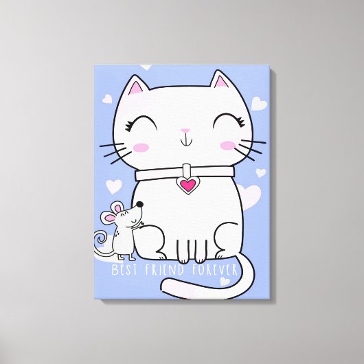 Beste vrienden met kat en muis, grappige kat Kitte Canvas Afdruk (Voorkant)
