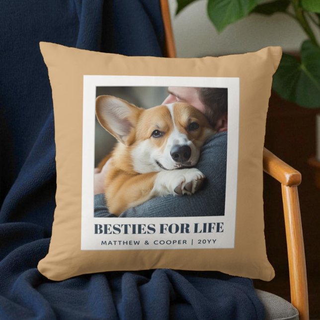 Beste Vrienden Modern Bruin Hond Papa Huisdier Fot Kussen (Best Friends Modern Brown Dog Dad Pet Photo Throw Pillow)