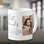 Beste Vrienden Modern Elegant Script Quote 2 Foto Koffiemok<br><div class="desc">Personaliseer met je favoriete 2 foto's en de naam en quote van je beste vriend om een uniek cadeau te creëer. Een perfecte manier om ze te shows hoe geweldig ze elke dag zijn. Ontworpen door Thisnotme©</div>