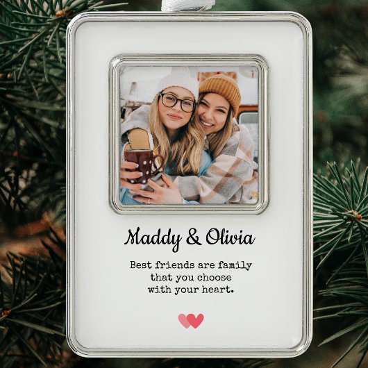 Beste Vrienden Moderne Fotocollage | BFF Christmas Verzilverd Omlijst Ornament