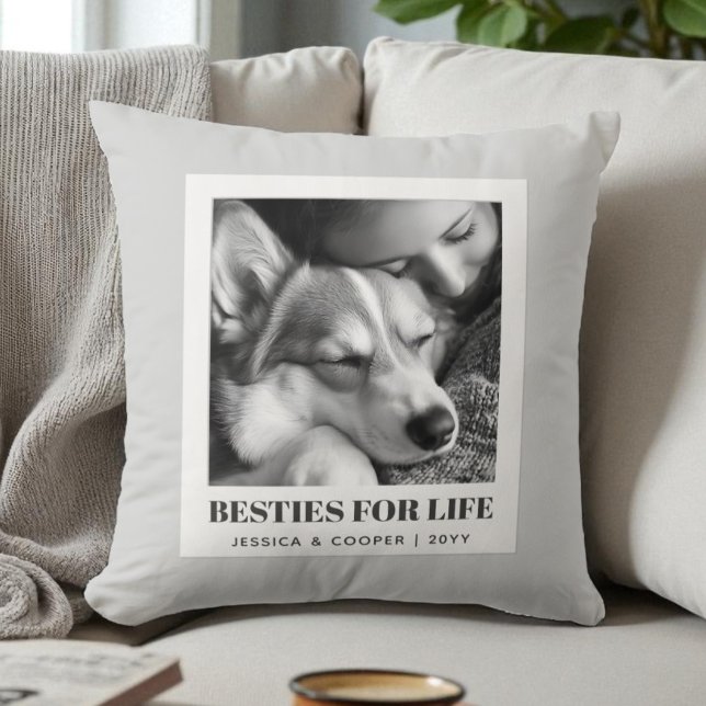 Beste Vrienden Moderne Grijze Hond Moeder Huisdier Kussen (Best Friends Modern Gray Dog Mom Pet Photo Throw Pillow)