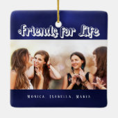 Beste vrienden navy blauw wit foto namen keramisch ornament (Achterkant)