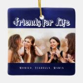Beste vrienden navy blauw wit foto namen keramisch ornament (Voorkant)