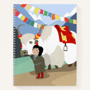 Beste vrienden Nepalese kind en jak kleurrijke vla Notitieboek