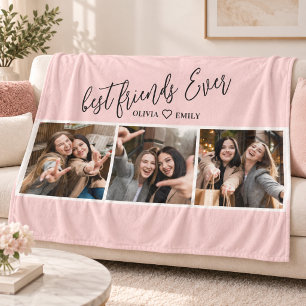 Beste Vrienden Ooit 3 Foto Collage Blush Roze Cade Fleece Deken