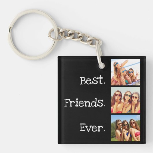 Beste vrienden ooit Citaat 3 Foto Collage Black  Sleutelhanger (Voorkant)