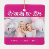 Beste vrienden roze foto namen modern wit keramisch ornament (Achterkant)